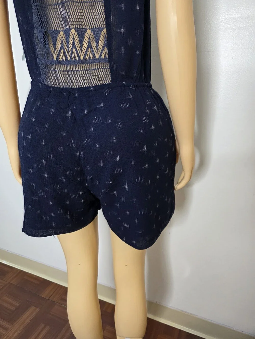 Miss Me Navy Blue Sleeveless Romper with Embroidered Placket Size US/L